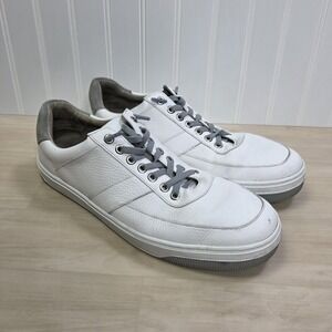 Peter Millar Men's Vantage Pebble Grain Leather Low-Top Sneakers White Size 10.5